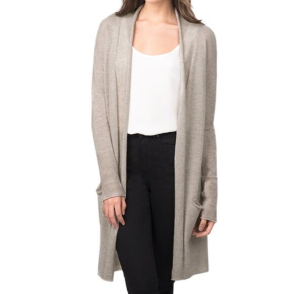 NWT Cuyana Single-Origin Open Cashmere Long Cardigan in Light Heather Grey - Picture 2 of 10